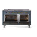 ILVE 60-Inch Nostalgie II Noblesse Propane Gas Dual Fuel Range with 7 Sealed Burners, Griddle, French Top and Triple Glass Door Oven in Blue Grey with Brass Trim (UN60FSNMPBGGLP)
