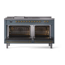 ILVE 60-Inch Nostalgie II Noblesse Natural Gas Dual Fuel Range with 7 Sealed Burners, Griddle, French Top and Triple Glass Door Oven in Blue Grey with Brass Trim (UN60FSNMPBGG)