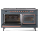 ILVE 60-Inch Nostalgie II Noblesse Natural Gas Dual Fuel Range with 7 Sealed Burners, Griddle, French Top and Triple Glass Door Oven in Blue Grey with Copper Trim (UN60FSNMPBGP)