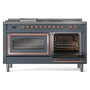 ILVE 60-Inch Nostalgie II Noblesse Propane Gas Dual Fuel Range with 7 Sealed Burners, Griddle, French Top and Triple Glass Door Oven in Blue Grey with Copper Trim (UN60FSNMPBGPLP)