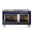 ILVE 60-Inch Nostalgie II Noblesse Dual Fuel Range with 7 Sealed Burners, Griddle, French Top, and Triple Glass Door Oven in Midnight Blue with Chrome Trim (UN60FSNMPMBC)
