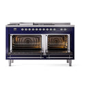 ILVE 60-Inch Nostalgie II Noblesse Propane Gas Dual Fuel Range with 7 Sealed Burners, Griddle, French Top, and Triple Glass Door Oven in Midnight Blue with Chrome Trim (UN60FSNMPMBCLP)