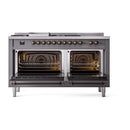 ILVE 60-Inch Nostalgie II Noblesse Natural Gas Dual Fuel Range with 7 Sealed Burners, Griddle, French Top, and Triple Glass Door Oven in Matte Graphite with Bronze Trim (UN60FSNMPMGB)