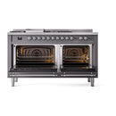 ILVE 60-Inch Nostalgie II Noblesse Natural Gas Dual Fuel Range with 7 Sealed Burners, Griddle, French Top, and Triple Glass Door Oven in Matte Graphite with Chrome Trim (UN60FSNMPMGC)