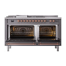 ILVE 60-Inch Nostalgie II Noblesse Propane Gas Dual Fuel Range with 7 Sealed Burners, Griddle, French Top, and Triple Glass Door Oven in Matte Graphite with Copper Trim (UN60FSNMPMGPLP)