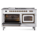 ILVE 60-Inch Nostalgie II Noblesse Propane Gas Dual Fuel Range with 7 Sealed Burners, Griddle, French Top, and Triple Glass Door Oven in Custom RAL with Bronze Trim (UN60FSNMPRABLP)