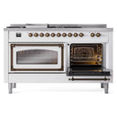 ILVE 60-Inch Nostalgie II Noblesse Natural Gas Dual Fuel Range with 7 Sealed Burners, Griddle, French Top, and Triple Glass Door Oven in Custom RAL with Bronze Trim (UN60FSNMPRAB)