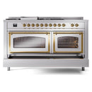 ILVE 60-Inch Nostalgie II Noblesse Natural Gas Dual Fuel Range with 7 Sealed Burners, Griddle, French Top, and Triple Glass Door Oven in RAL with Brass Trim (UN60FSNMPRAG)