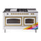 ILVE 60-Inch Nostalgie II Noblesse Natural Gas Dual Fuel Range with 7 Sealed Burners, Griddle, French Top, and Triple Glass Door Oven in RAL with Brass Trim (UN60FSNMPRAG)