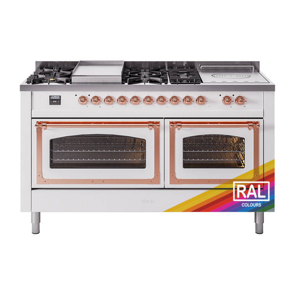 Dual fuel range with French top burners, griddle, and two open triple-glass oven doors