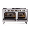 ILVE 60-Inch Nostalgie II Noblesse Natural Gas Dual Fuel Range with 7 Sealed Burners, Griddle, French Top, and Triple Glass Door Oven in Stainless Steel with Bronze Trim (UN60FSNMPSSB)