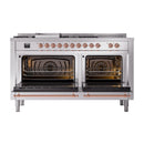 ILVE 60-Inch Nostalgie II Noblesse Natural Gas Dual Fuel Range with 7 Sealed Burners, Griddle, French Top and Triple Glass Door Oven in Stainless Steel with Copper Trim (UN60FSNMPSSP)