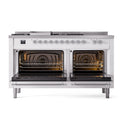 ILVE 60-Inch Nostalgie II Noblesse Natural Gas Dual Fuel Range with 7 Sealed Burners, Griddle, French Top, and Triple Glass Door Oven in White with Chrome Trim (UN60FSNMPWHC)