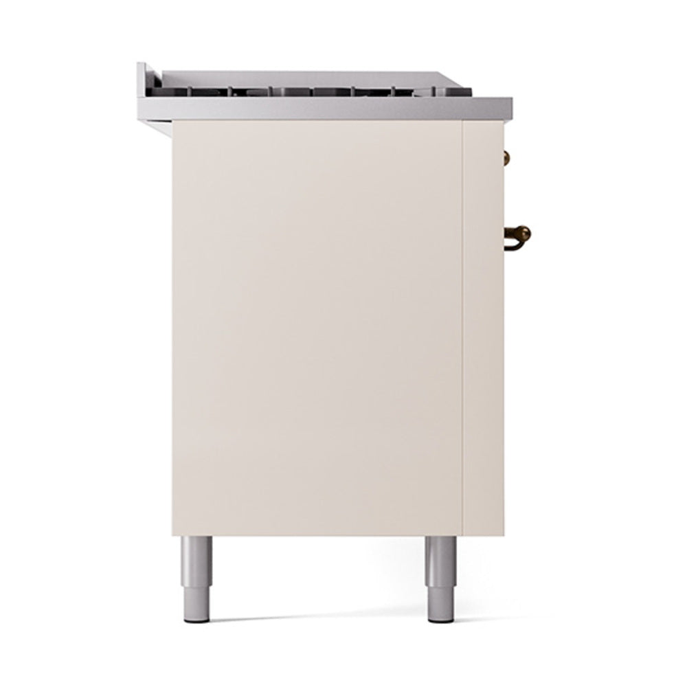 Antique white range side panel with bronze hardware and four leveling legs
