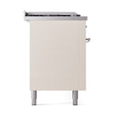 ILVE 60-Inch Nostalgie II Noblesse Natural Gas Dual Fuel Range with 7 Sealed Burners, Gridlde, French Top, and Solid Door Oven in Antique White with Chrome Trim (UN60FSQNMPAWC)