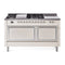 ILVE 60-Inch Nostalgie II Noblesse Natural Gas Dual Fuel Range with 7 Sealed Burners, Gridlde, French Top, and Solid Door Oven in Antique White with Chrome Trim (UN60FSQNMPAWC)