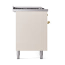 ILVE 60-Inch Nostalgie II Noblesse Natural Gas Dual Fuel Range with 7 Sealed Burners, Gridlde, French Top, and Solid Door Oven in Antique White with Brass Trim (UN60FSQNMPAWG)