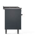 ILVE 60-Inch Nostalgie II Noblesse Natural Gas Dual Fuel Range with 7 Sealed Burners, Gridlde, French Top, and Solid Door Oven in Blue Grey with Bronze Trim (UN60FSQNMPBGB)