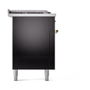 ILVE 60-Inch Nostalgie II Noblesse Natural Gas Dual Fuel Range with 7 Sealed Burners, Gridlde, French Top, and Solid Door Oven in Glossy Black with Brass Trim (UN60FSQNMPBKG)