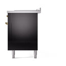 ILVE 60-Inch Nostalgie II Noblesse Natural Gas Dual Fuel Range with 7 Sealed Burners, Gridlde, French Top, and Solid Door Oven in Glossy Black with Brass Trim (UN60FSQNMPBKG)