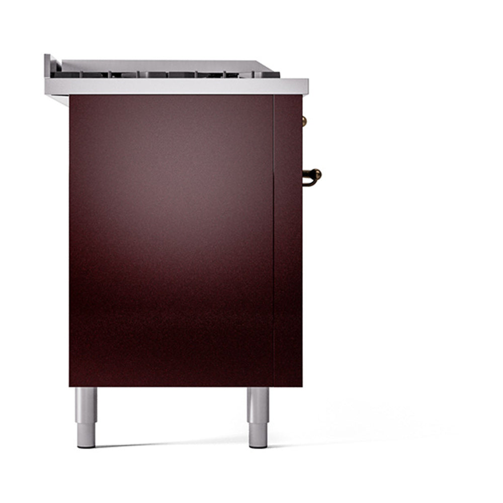 Burgundy solid door oven section with bronze handle and trim