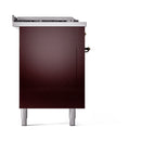 ILVE 60-Inch Nostalgie II Noblesse Natural Gas Dual Fuel Range with 7 Sealed Burners, Gridlde, French Top, and Solid Door Oven in Burgundy with Bronze Trim (UN60FSQNMPBUB)