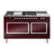 ILVE 60-Inch Nostalgie II Noblesse Propane Gas Dual Fuel Range with 7 Sealed Burners, Gridlde, French Top, and Solid Door Oven in Burgundy with Chrome Trim (UN60FSQNMPBUCLP)