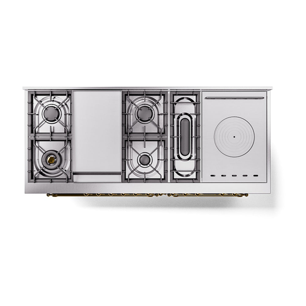 Dual-fuel range internal layout cutaway with burner parts and manifold controls