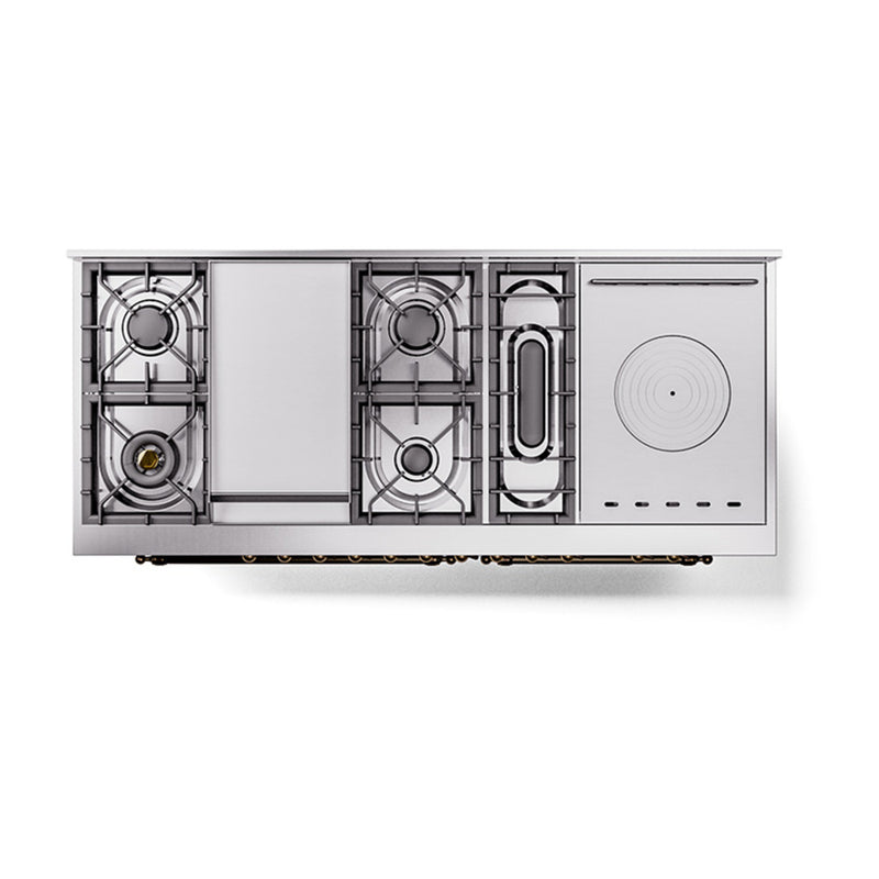 ILVE 60-Inch Nostalgie II Noblesse Dual Fuel Rangewith 7 Sealed Burners, Gridlde, French Top, and Solid Door Oven in Emerald Green with Bronze Trim (UN60FSQNMPEGB)