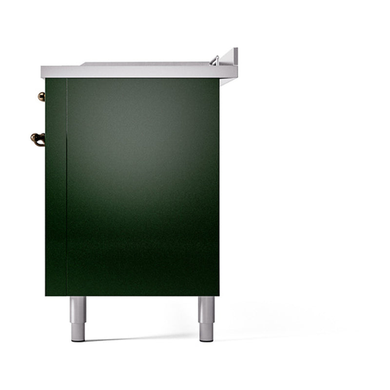 ILVE 60-Inch Nostalgie II Noblesse Dual Fuel Rangewith 7 Sealed Burners, Gridlde, French Top, and Solid Door Oven in Emerald Green with Bronze Trim (UN60FSQNMPEGB)