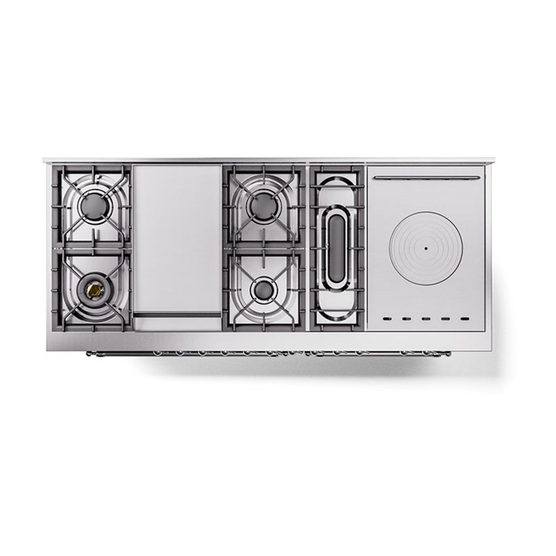 ILVE 60-Inch Nostalgie II Noblesse Dual Fuel Rangewith 7 Sealed Burners, Gridlde, French Top, and Solid Door Oven in Emerald Green with Chrome Trim (UN60FSQNMPEGC)