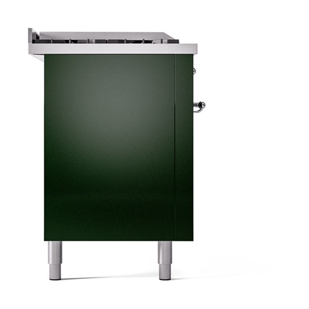 Emerald green range side panel with chrome edge trim and mounting feet