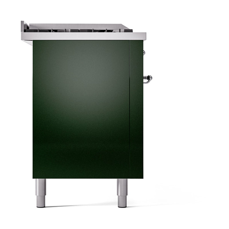 ILVE 60-Inch Nostalgie II Noblesse Dual Fuel Rangewith 7 Sealed Burners, Gridlde, French Top, and Solid Door Oven in Emerald Green with Chrome Trim (UN60FSQNMPEGC)