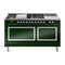 ILVE 60-Inch Nostalgie II Noblesse Propane Gas Dual Fuel Range with 7 Sealed Burners, Gridlde, French Top, and Solid Door Oven in Emerald Green with Chrome Trim (UN60FSQNMPEGCLP)