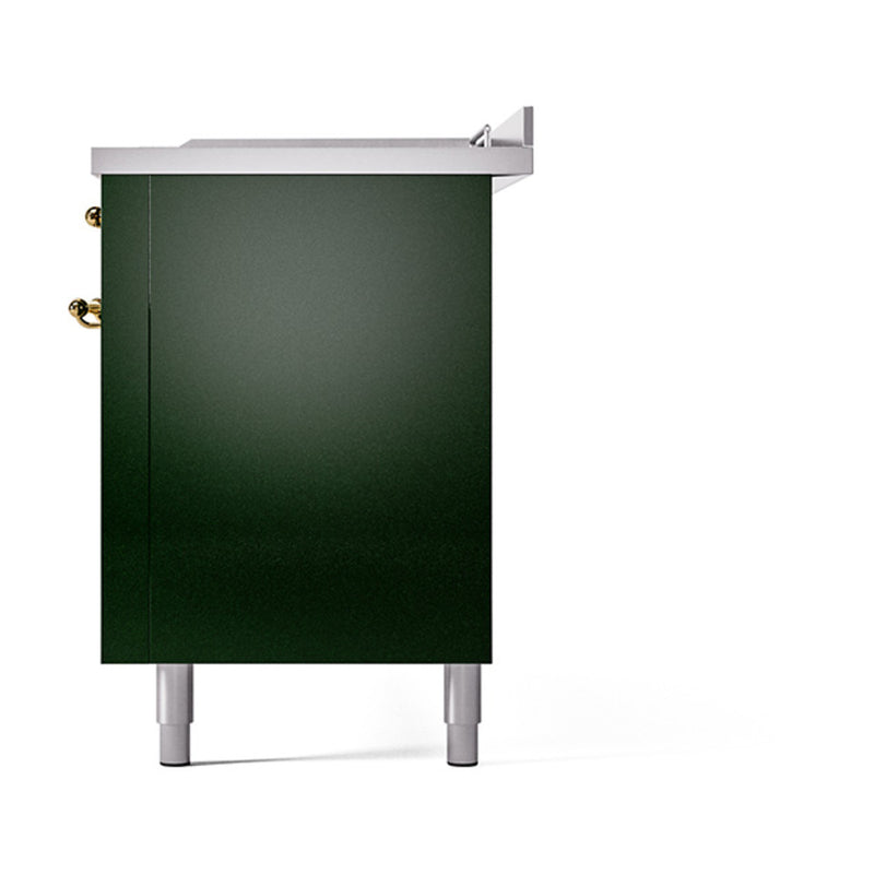 ILVE 60-Inch Nostalgie II Noblesse Dual Fuel Rangewith 7 Sealed Burners, Gridlde, French Top, and Solid Door Oven in Emerald Green with Brass Trim (UN60FSQNMPEGG)