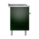ILVE 60-Inch Nostalgie II Noblesse Propane Gas Dual Fuel Range with 7 Sealed Burners, Gridlde, French Top, and Solid Door Oven in Emerald Green with Copper Trim (UN60FSQNMPEGPLP)