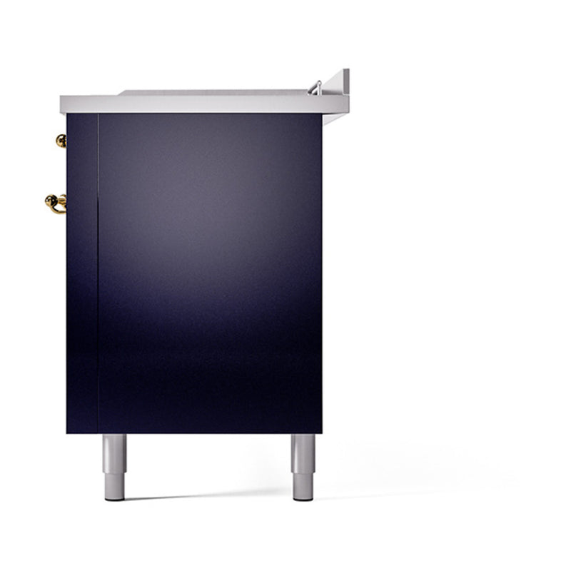 ILVE 60-Inch Nostalgie II Noblesse Dual Fuel Rangewith 7 Sealed Burners, Griddle, French Top, and Solid Door Oven in Midnight Blue with Brass Trim (UN60FSQNMPMBG)