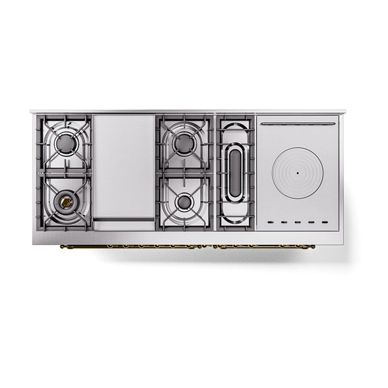 ILVE 60-Inch Nostalgie II Noblesse Dual Fuel Rangewith 7 Sealed Burners, Griddle, French Top, and Solid Door Oven in Matte Graphite with Brass Trim (UN60FSQNMPMGG)