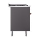 ILVE 60-Inch Nostalgie II Noblesse Propane Gas Dual Fuel Range with 7 Sealed Burners, Gridlde, French Top, and Solid Door Oven in Matte Graphite with Copper Trim (UN60FSQNMPMGPLP)