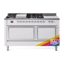ILVE 60-Inch Nostalgie II Noblesse Natural Gas Dual Fuel Range with 7 Sealed Burners, Gridlde, French Top, and Solid Door Oven in RAL with Chrome Trim (UN60FSQNMPRAC)