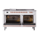 ILVE 60-Inch Nostalgie II Noblesse Natural Gas Dual Fuel Range with 7 Sealed Burners, Gridlde, French Top, and Solid Door Oven in Custom RAL with Copper Trim (UN60FSQNMPRAP)