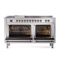 ILVE 60-Inch Nostalgie II Noblesse Natural Gas Dual Fuel Range with 7 Sealed Burners, Griddle, French Top, and Solid Door Oven in Stainless Steel with Bronze Trim (UN60FSQNMPSSB)