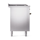 ILVE 60-Inch Nostalgie II Noblesse Natural Gas Dual Fuel Range with 7 Sealed Burners, Griddle, French Top, and Solid Door Oven in Stainless Steel with Bronze Trim (UN60FSQNMPSSB)