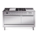 ILVE 60-Inch Nostalgie II Noblesse Propane Gas Dual Fuel Range with 7 Sealed Burners, Gridlde, French Top, and Solid Door Oven in Stainless Steel with Chrome Trim (UN60FSQNMPSSCLP)