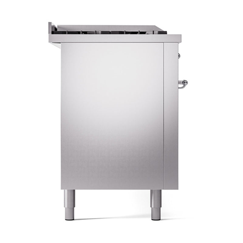 ILVE 60-Inch Nostalgie II Noblesse Dual Fuel Range with 7 Sealed Burners, Gridlde, French Top, and Solid Door Oven in Stainless Steel with Chrome Trim (UN60FSQNMPSSC)