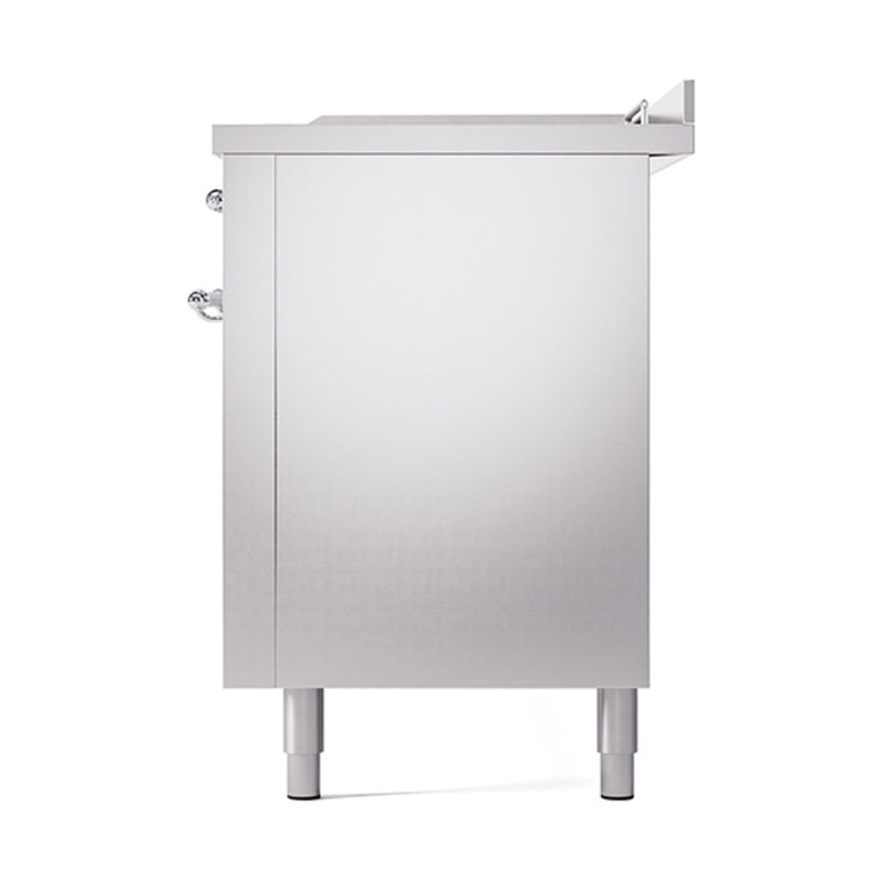 ILVE 60-Inch Nostalgie II Noblesse Dual Fuel Range with 7 Sealed Burners, Gridlde, French Top, and Solid Door Oven in Stainless Steel with Chrome Trim (UN60FSQNMPSSC)