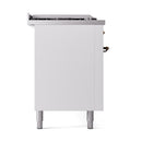 ILVE 60-Inch Nostalgie II Noblesse Propane Gas Dual Fuel Range with 7 Sealed Burners, Gridlde, French Top, and Solid Door Oven in White with Bronze Trim (UN60FSQNMPWHBLP)