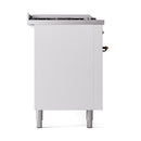 ILVE 60-Inch Nostalgie II Noblesse Natural Gas Dual Fuel Range with 7 Sealed Burners, Gridlde, French Top, and Solid Door Oven in White with Bronze Trim (UN60FSQNMPWHB)