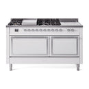 ILVE 60-Inch Nostalgie II Noblesse Propane Gas Dual Fuel Range with 7 Sealed Burners, Gridlde, French Top, and Solid Door Oven in White with Chrome Trim (UN60FSQNMPWHCLP)