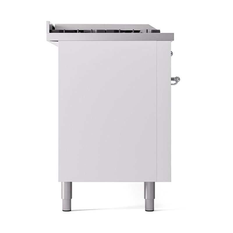 ILVE 60-Inch Nostalgie II Noblesse Dual Fuel Range with 7 Sealed Burners, Gridlde, French Top, and Solid Door Oven in White with Chrome Trim (UN60FSQNMPWHC)